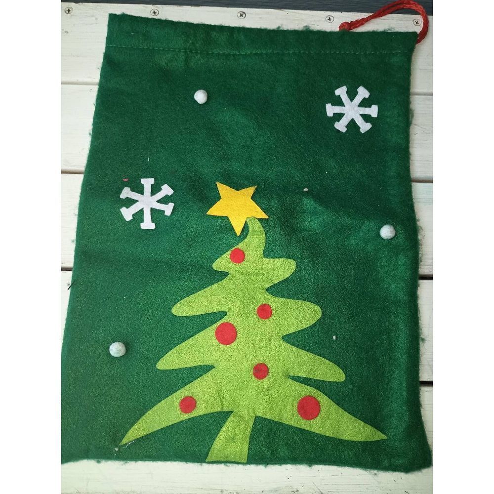 Handmade Fllannel Green Felted Drawstring Christmas Gift Bag